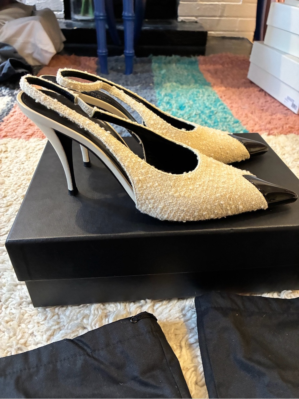 SAINT LAURENT - white tweed boucle sling back SIZE 40